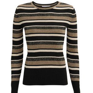 LIKE NEW FRAME Denim Metallic Ribbed Striped Sweater, Small
